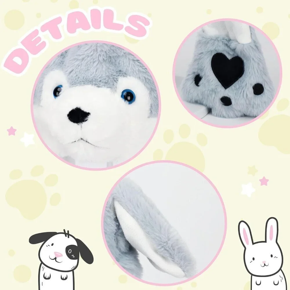 Kids Husky Animal Hat with Ears Moving Jumping Pop Up Beating Plush Holiday